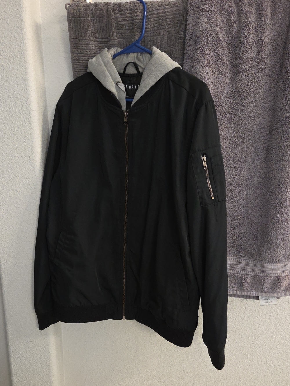 Empyre Black Bomber Jacket with Gray Hood Lining